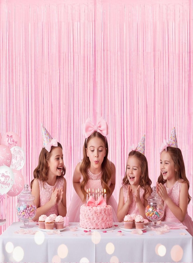LINHAXM Pink Bow Birthday Decorations - 2 Pack Pink Bow Foil Fringe Curtains, Banner, and Balloons for Girls Bow Birthday, Baby Shower, Bachelorette, Bridal Shower Party Decor, 3.2ft x 8.2ft - Image 4